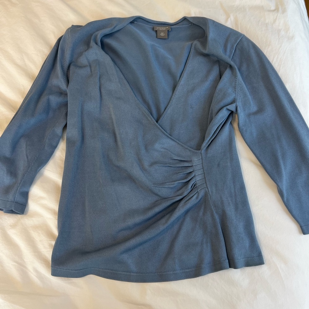 Blue Draped V-Neck Top Ann Taylor